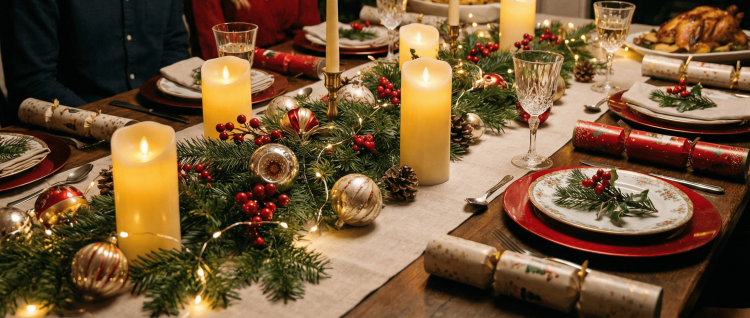 table de noel guirlande bougie led